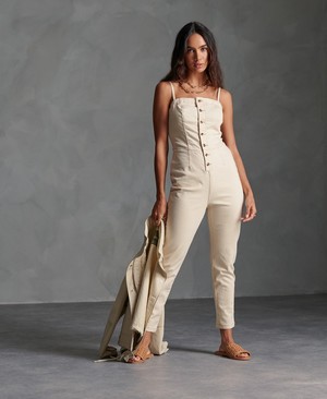 Superdry Button Through Jumpsuit Női Ruhák Bézs | WTNZH4263